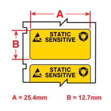 Static Sensitive Polyester Black on Yellow labels, 25.4mm x 12.7mm x 500 labels (PTLSL-17-473)